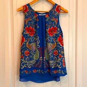 Rose+Olive floral and peacock sleeveless top size Small